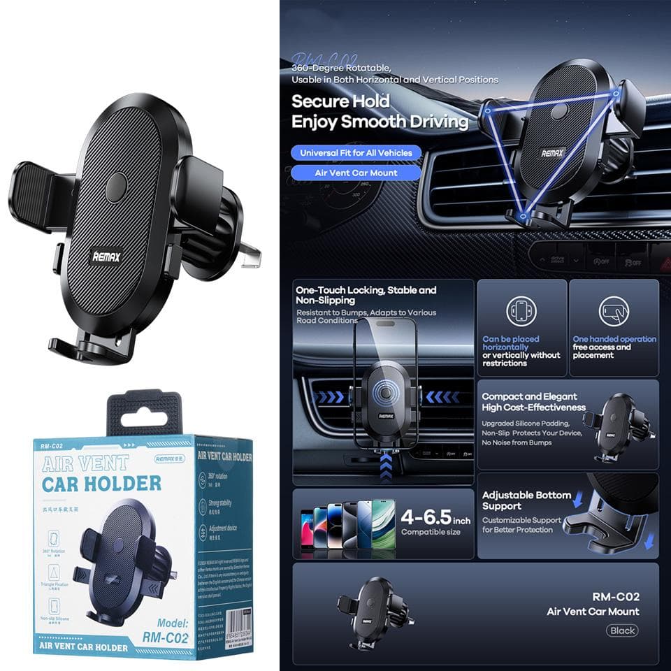 Remax RM-C02 Car Phone Holder, Universal Center Console Mount, Adjustable Smartphone Stand