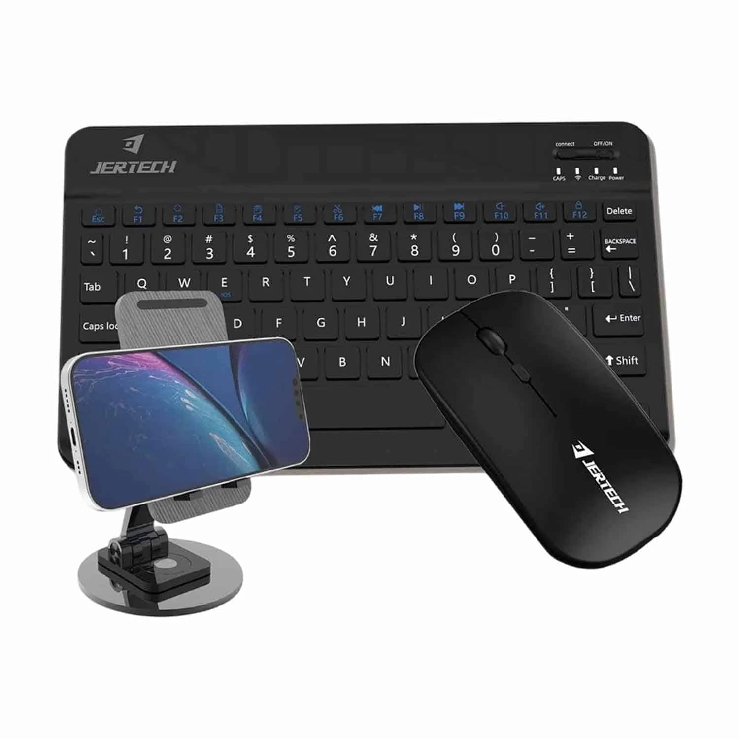 Jertech CT3-01 Mini Wireless Combo – Rechargeable Keyboard, Mouse & Phone Stand